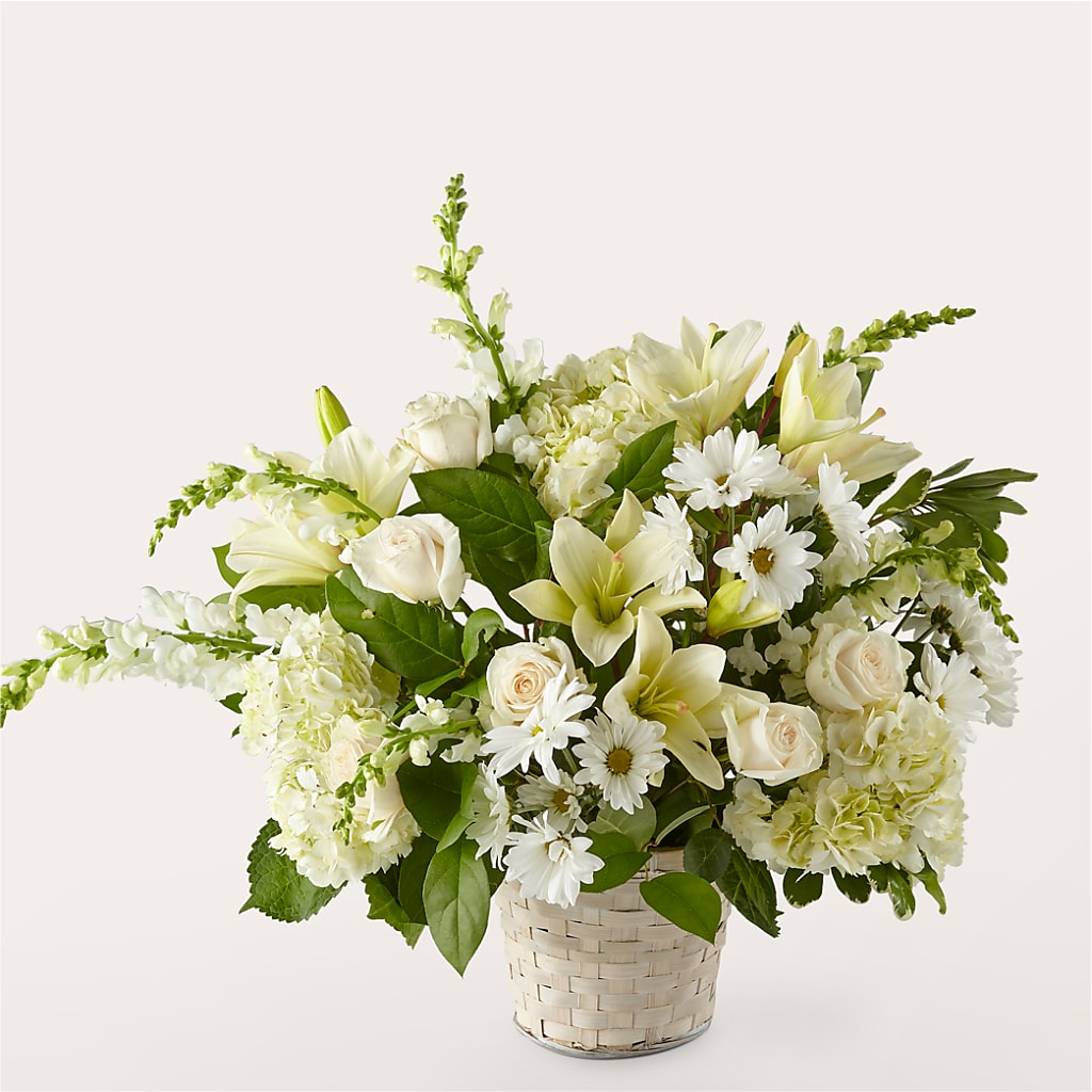 Ivory Elegance Floral Basket – Miami Flowers, Miami FL
