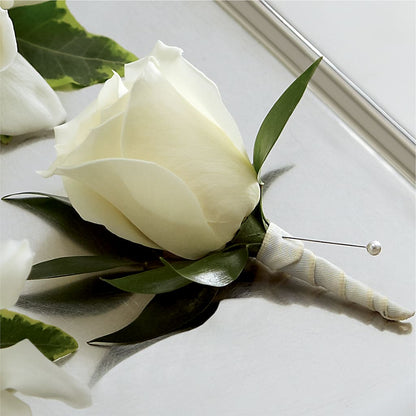 White Rose Boutonniere –  Miami Flowers, Miami FL